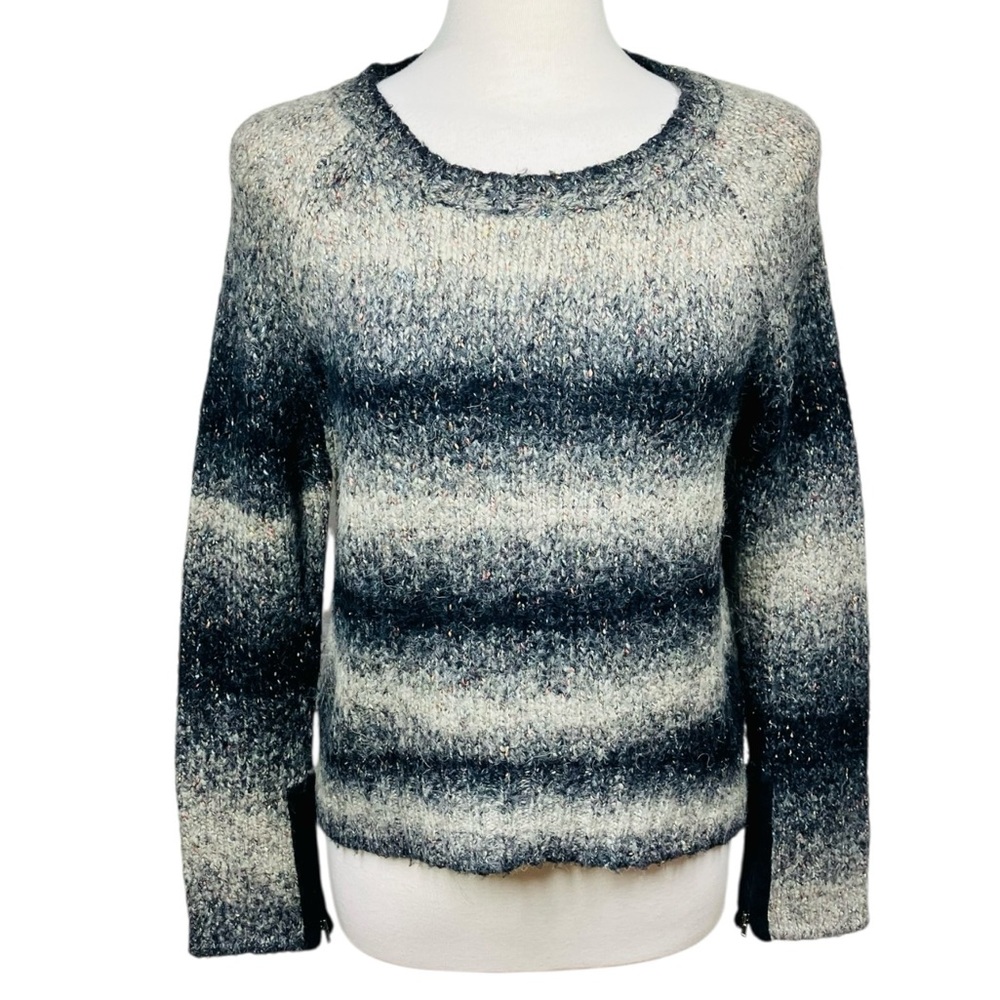 Michael Stars Gray and Black Ombre Striped Alpaca Sweater Zippers Women's Small